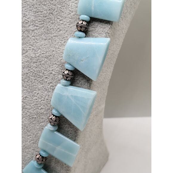Amazonite Statement Necklace Silver Tone Beads Toggle Clasp 23" Artisan - Picture 8 of 12
